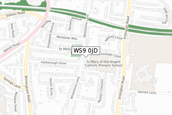 WS9 0JD map - large scale - OS Open Zoomstack (Ordnance Survey)