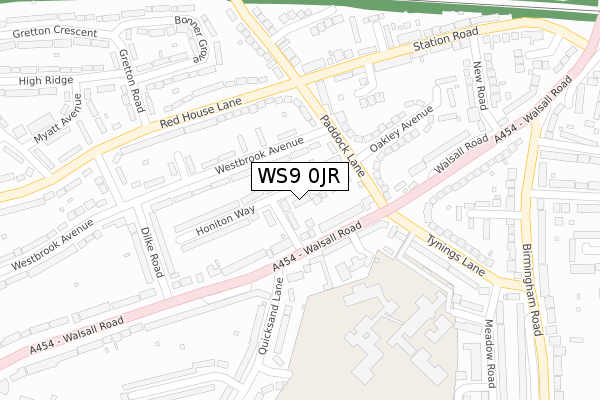 WS9 0JR map - large scale - OS Open Zoomstack (Ordnance Survey)