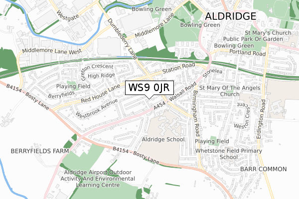 WS9 0JR map - small scale - OS Open Zoomstack (Ordnance Survey)