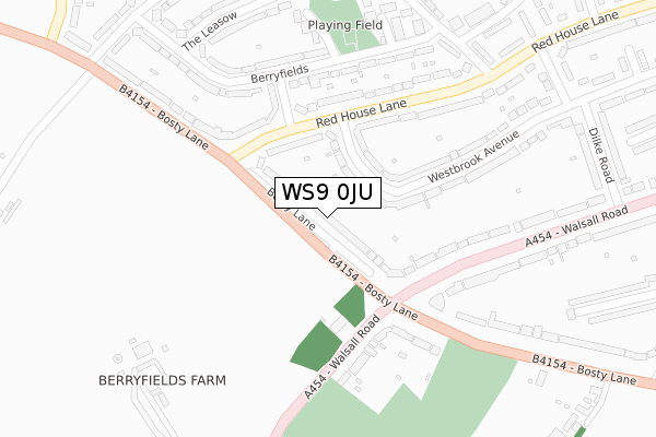 WS9 0JU map - large scale - OS Open Zoomstack (Ordnance Survey)