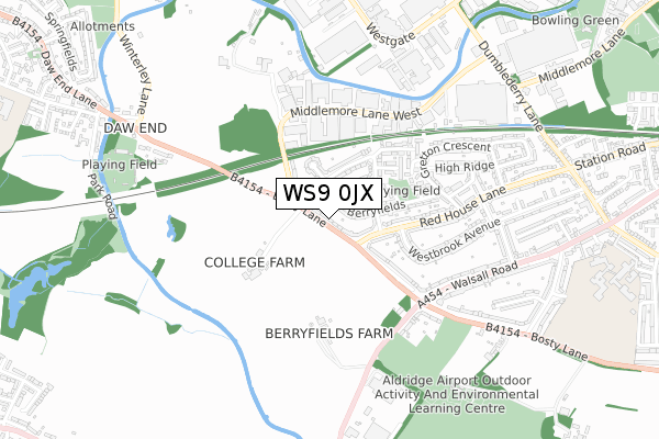 WS9 0JX map - small scale - OS Open Zoomstack (Ordnance Survey)