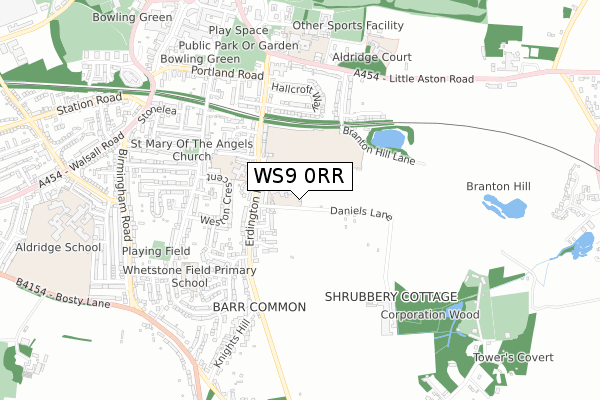 WS9 0RR map - small scale - OS Open Zoomstack (Ordnance Survey)