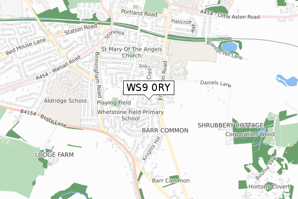 WS9 0RY map - small scale - OS Open Zoomstack (Ordnance Survey)