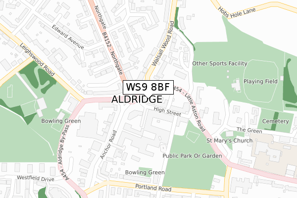 WS9 8BF map - large scale - OS Open Zoomstack (Ordnance Survey)