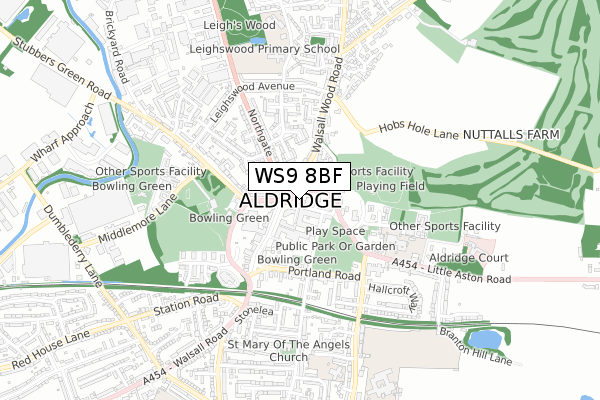 WS9 8BF map - small scale - OS Open Zoomstack (Ordnance Survey)