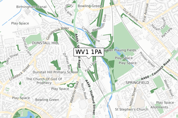 WV1 1PA map - small scale - OS Open Zoomstack (Ordnance Survey)