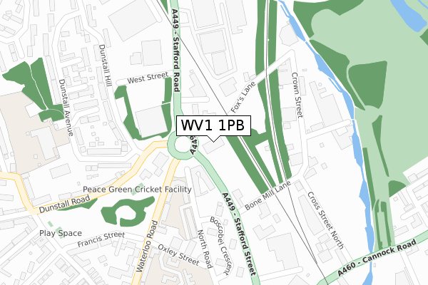 WV1 1PB map - large scale - OS Open Zoomstack (Ordnance Survey)