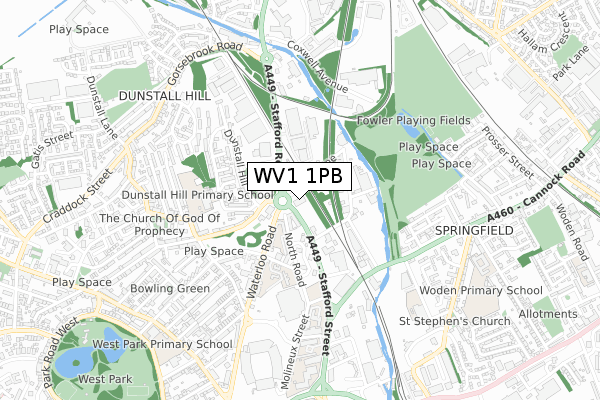 WV1 1PB map - small scale - OS Open Zoomstack (Ordnance Survey)