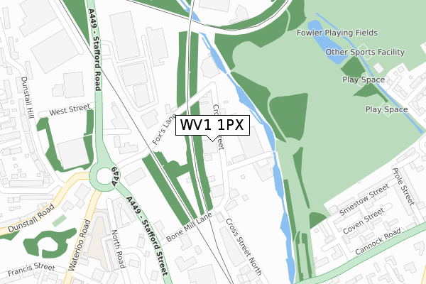 WV1 1PX map - large scale - OS Open Zoomstack (Ordnance Survey)