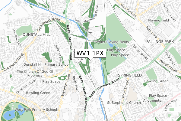 WV1 1PX map - small scale - OS Open Zoomstack (Ordnance Survey)