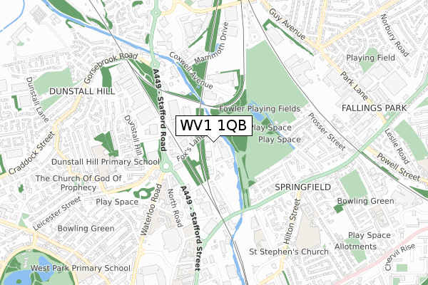 WV1 1QB map - small scale - OS Open Zoomstack (Ordnance Survey)