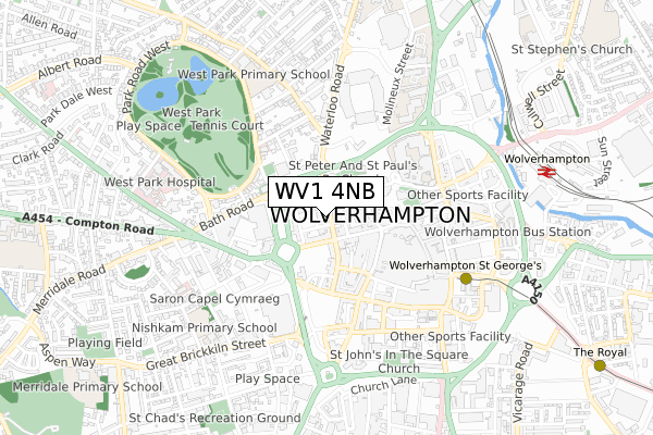 WV1 4NB map - small scale - OS Open Zoomstack (Ordnance Survey)