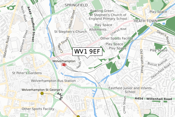 WV1 9EF map - small scale - OS Open Zoomstack (Ordnance Survey)