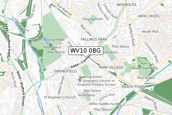 WV10 0BG map - small scale - OS Open Zoomstack (Ordnance Survey)