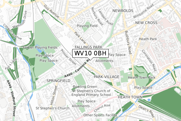 WV10 0BH map - small scale - OS Open Zoomstack (Ordnance Survey)