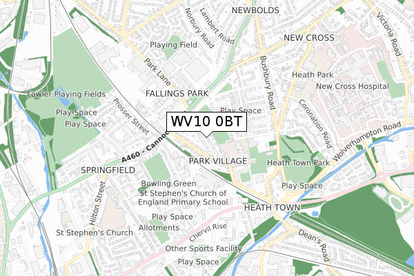 WV10 0BT map - small scale - OS Open Zoomstack (Ordnance Survey)