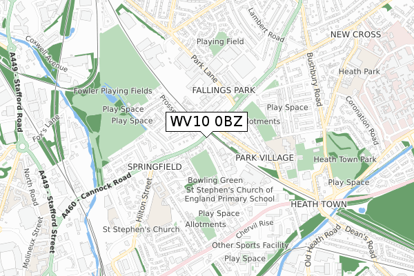 WV10 0BZ map - small scale - OS Open Zoomstack (Ordnance Survey)