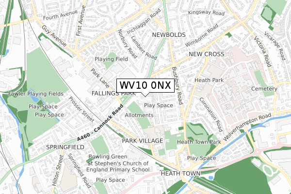 WV10 0NX map - small scale - OS Open Zoomstack (Ordnance Survey)