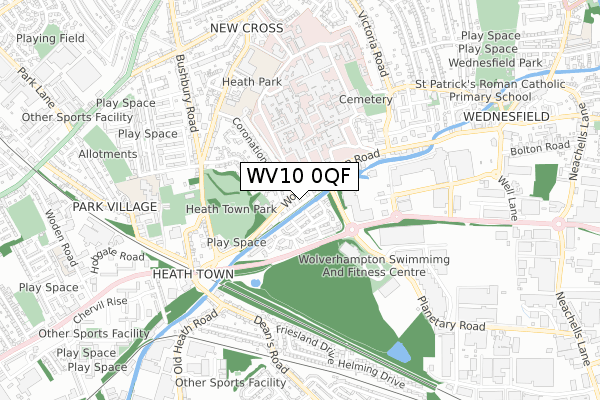 WV10 0QF map - small scale - OS Open Zoomstack (Ordnance Survey)