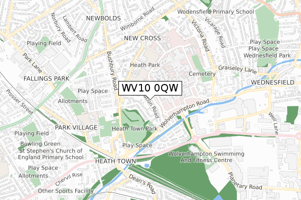 WV10 0QW map - small scale - OS Open Zoomstack (Ordnance Survey)