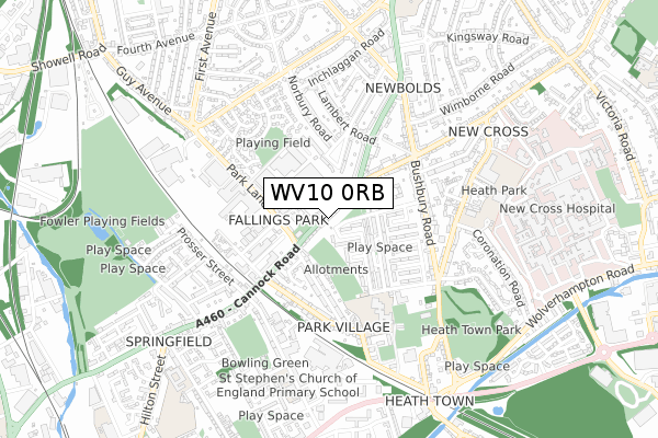 WV10 0RB map - small scale - OS Open Zoomstack (Ordnance Survey)