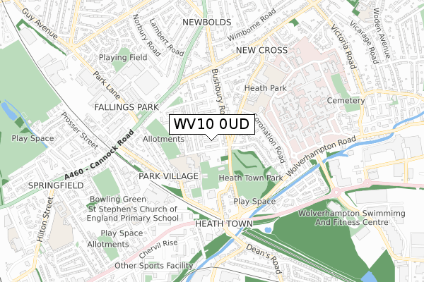 WV10 0UD map - small scale - OS Open Zoomstack (Ordnance Survey)