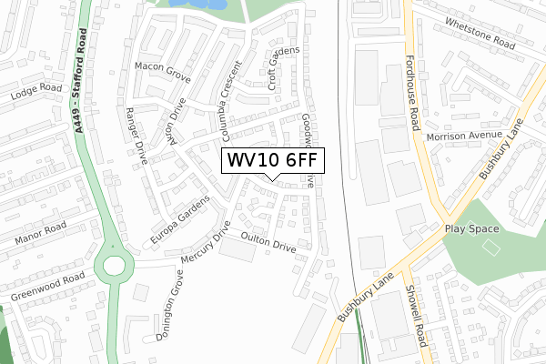 WV10 6FF map - large scale - OS Open Zoomstack (Ordnance Survey)