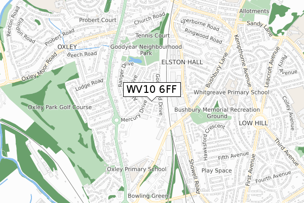 WV10 6FF map - small scale - OS Open Zoomstack (Ordnance Survey)