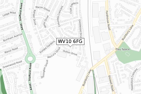 WV10 6FG map - large scale - OS Open Zoomstack (Ordnance Survey)