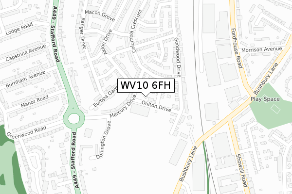 WV10 6FH map - large scale - OS Open Zoomstack (Ordnance Survey)