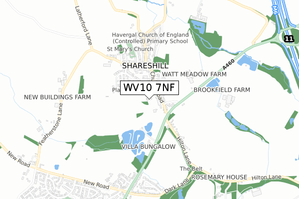 WV10 7NF map - small scale - OS Open Zoomstack (Ordnance Survey)