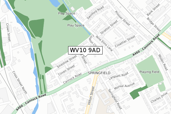 WV10 9AD map - large scale - OS Open Zoomstack (Ordnance Survey)