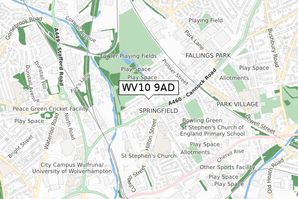 WV10 9AD map - small scale - OS Open Zoomstack (Ordnance Survey)