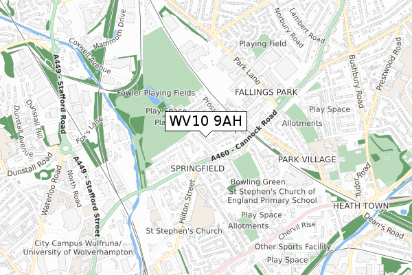 WV10 9AH map - small scale - OS Open Zoomstack (Ordnance Survey)