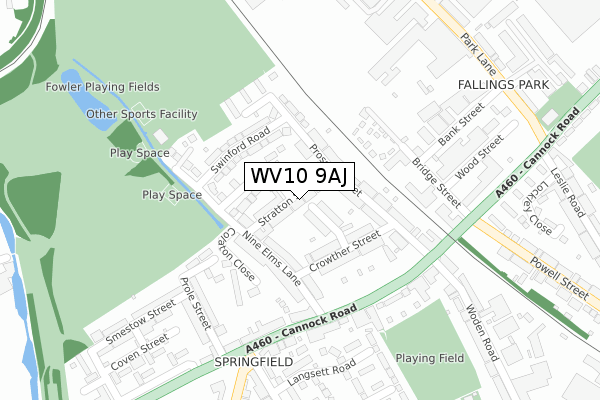 WV10 9AJ map - large scale - OS Open Zoomstack (Ordnance Survey)