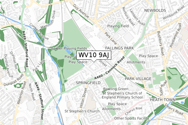 WV10 9AJ map - small scale - OS Open Zoomstack (Ordnance Survey)