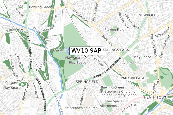 WV10 9AP map - small scale - OS Open Zoomstack (Ordnance Survey)