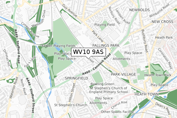 WV10 9AS map - small scale - OS Open Zoomstack (Ordnance Survey)