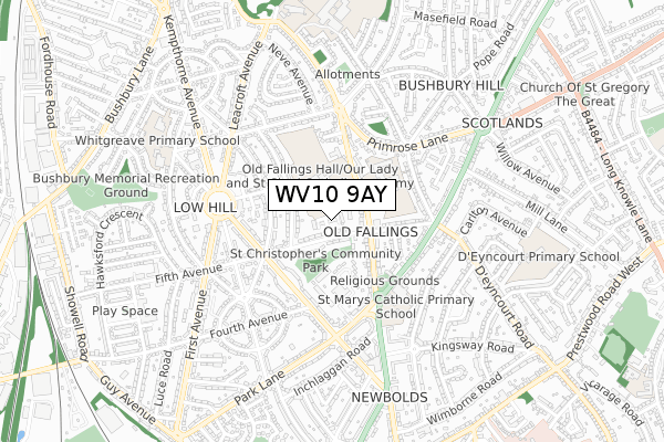 WV10 9AY map - small scale - OS Open Zoomstack (Ordnance Survey)