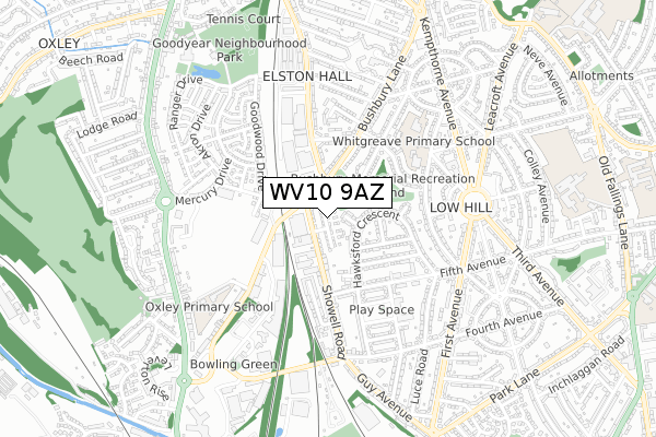 WV10 9AZ map - small scale - OS Open Zoomstack (Ordnance Survey)