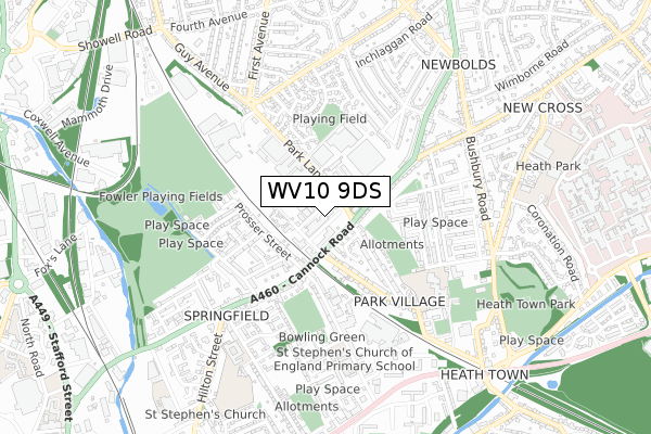 WV10 9DS map - small scale - OS Open Zoomstack (Ordnance Survey)