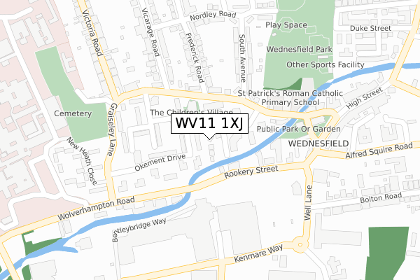 WV11 1XJ map - large scale - OS Open Zoomstack (Ordnance Survey)