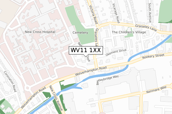 WV11 1XX map - large scale - OS Open Zoomstack (Ordnance Survey)