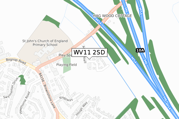 WV11 2SD map - large scale - OS Open Zoomstack (Ordnance Survey)