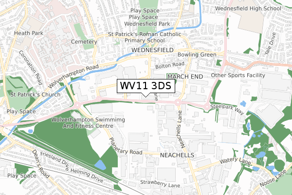 WV11 3DS map - small scale - OS Open Zoomstack (Ordnance Survey)