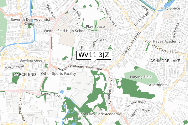 WV11 3JZ map - small scale - OS Open Zoomstack (Ordnance Survey)