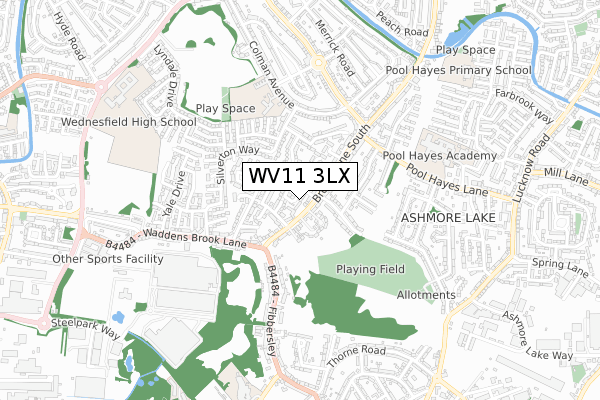 WV11 3LX map - small scale - OS Open Zoomstack (Ordnance Survey)