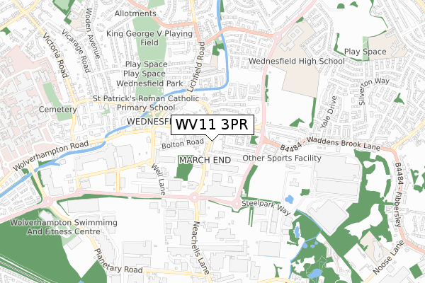 WV11 3PR map - small scale - OS Open Zoomstack (Ordnance Survey)