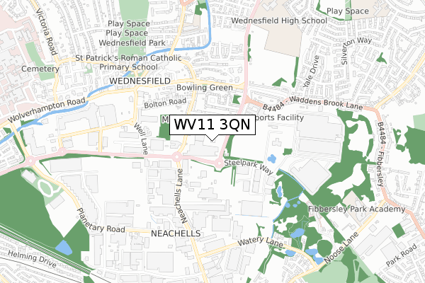 WV11 3QN map - small scale - OS Open Zoomstack (Ordnance Survey)