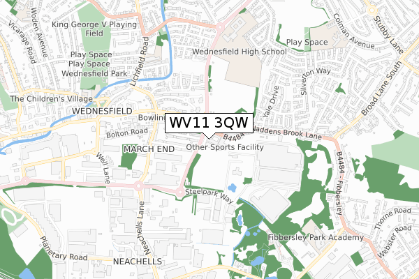 WV11 3QW map - small scale - OS Open Zoomstack (Ordnance Survey)